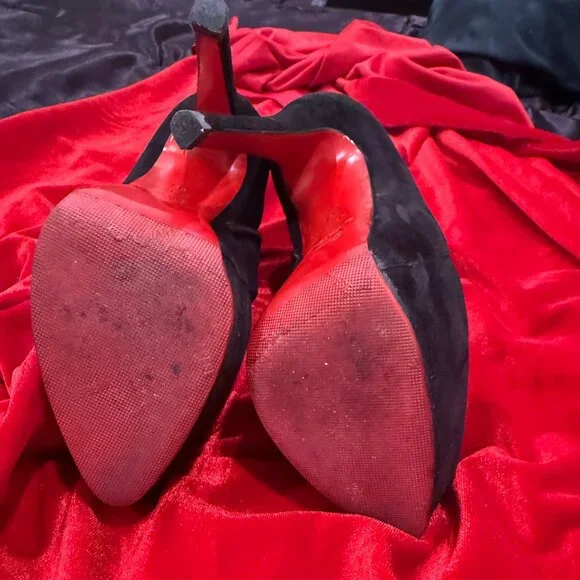 CHRISTIAN LOUBOUTIN BLACK SUEDE PLATFORM HEELS ANKLE BOOTS BOOTIES - Picture 14 of 15